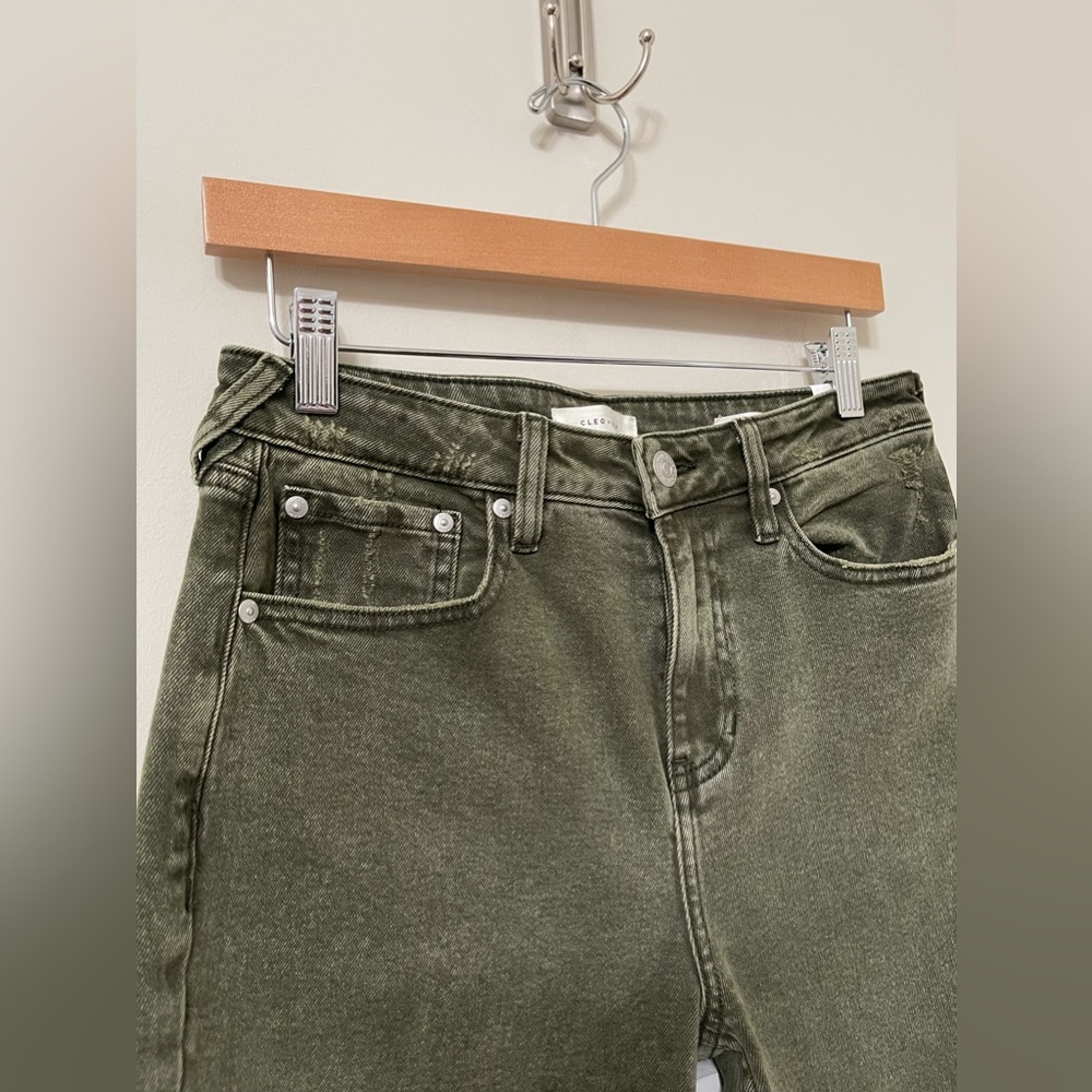 Cleo + Wolf Olive Green High-Waist Straight Crop Frayed Jeans Size 28/27 - Picture 7 of 10